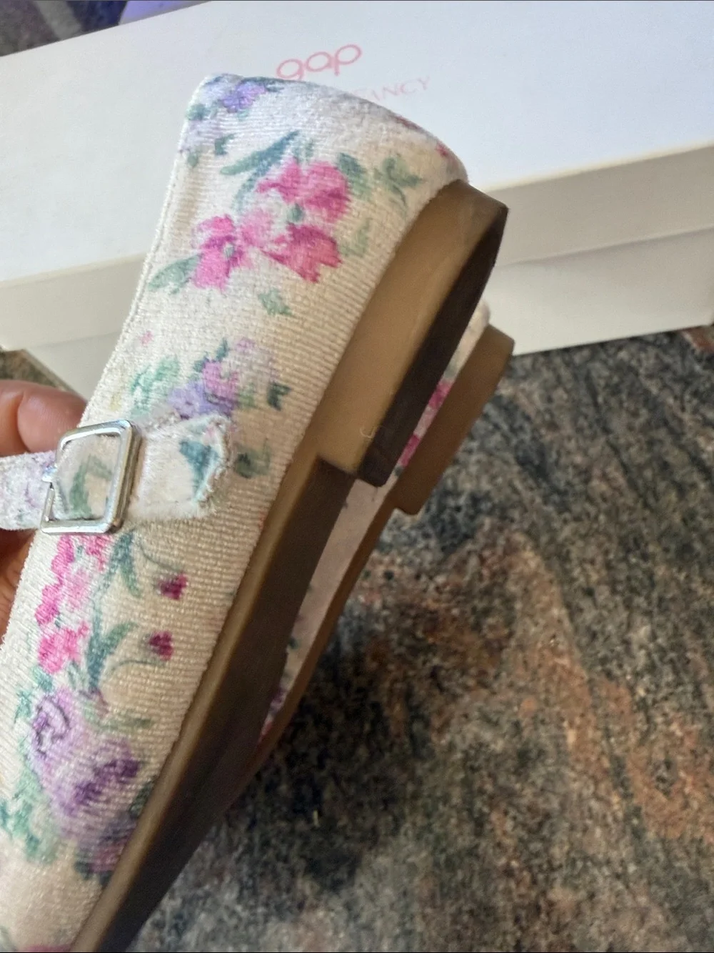 LoveShackFancy x GAP Floral Mary Jane Shoes in Beige and Pink
